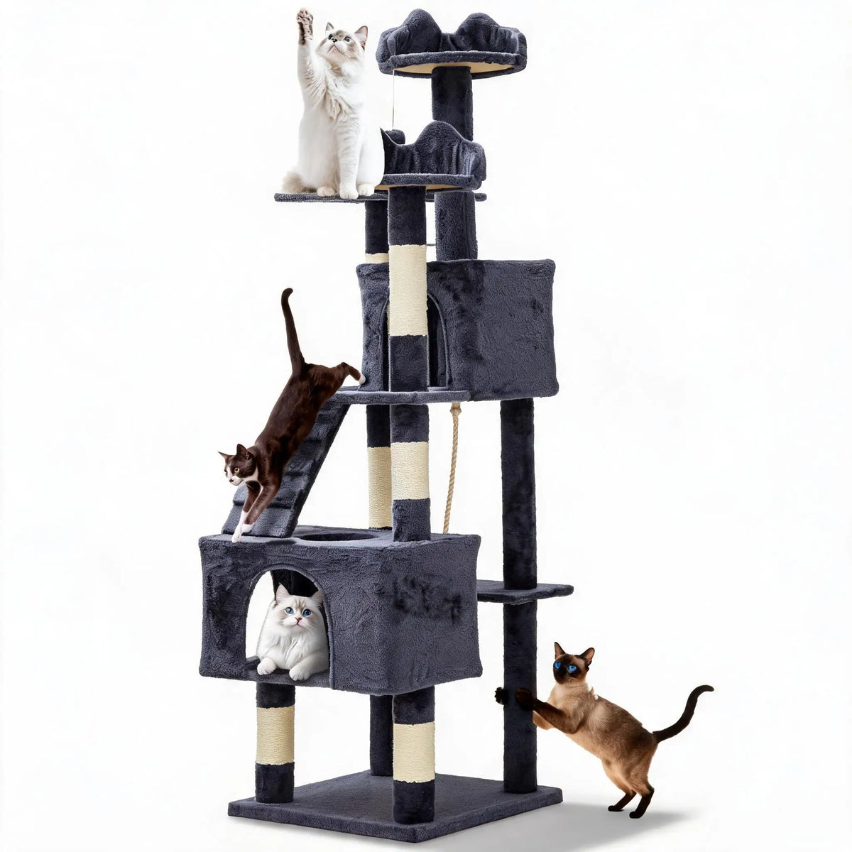 Sturdy Multi Level Cat Tower With Sisal Posts And Hammock