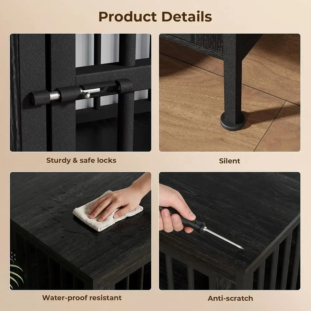 Premium Double Dog Crate Cabinet Featuring TV Stand Design Indoors