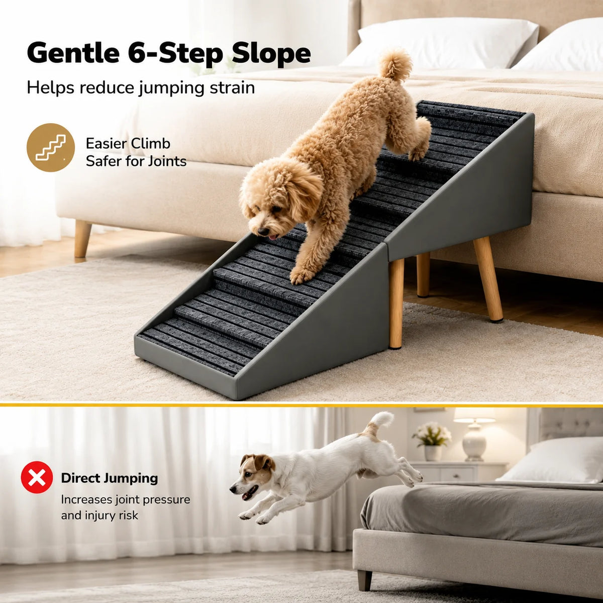 Foldable Wooden Dog Stairs With Non Slip Grip For Beds