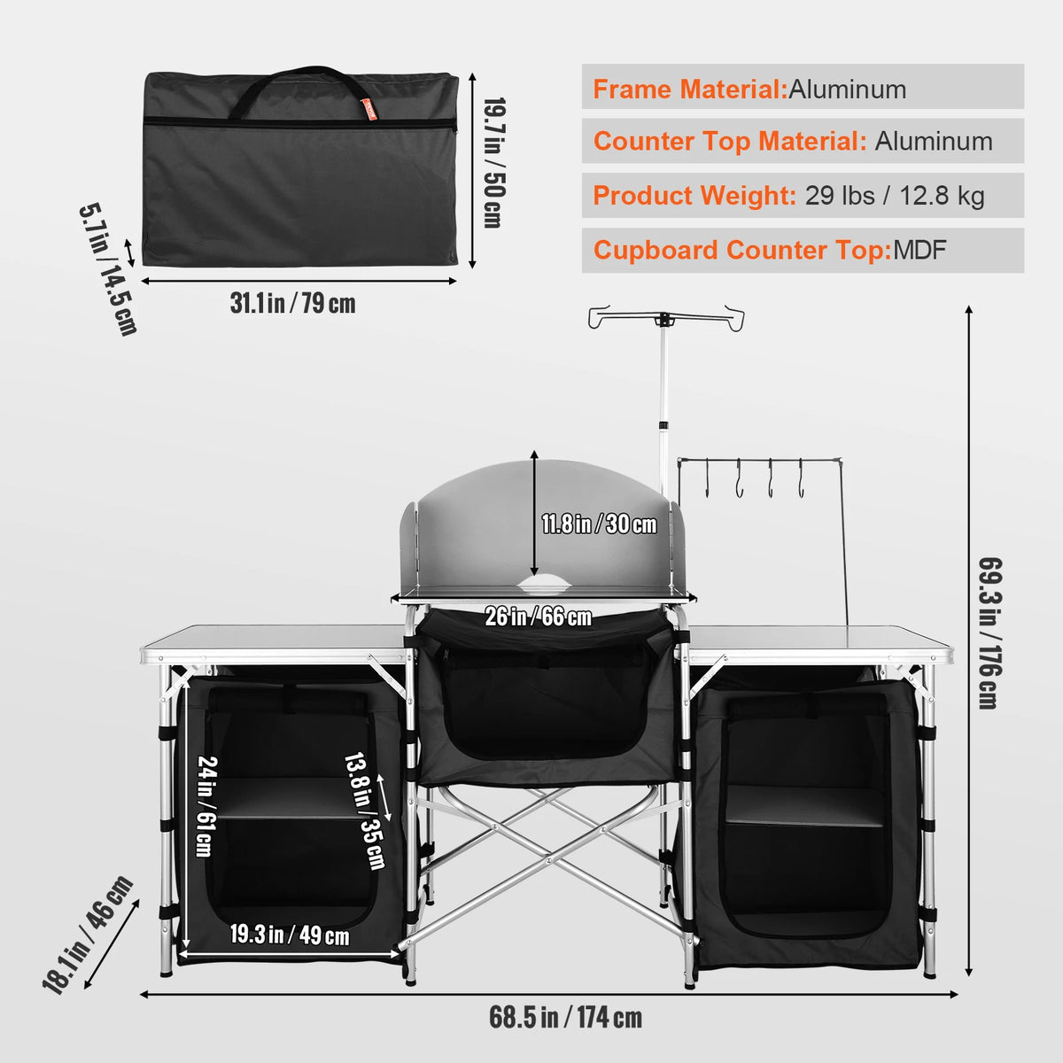 VEVOR Folding Outdoor Cooking Table With Storage Cabinet