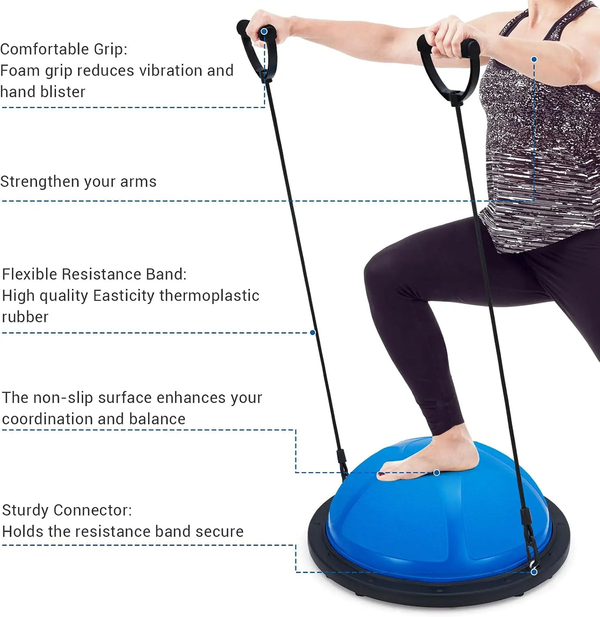 Tacleekii Half Balance Ball 23 in 1600Lb Capacity Half Exercise Ball for Core Workouts, Half Ball Trainer Includes Resistance Bands, Pump, and Bonus Ball, Home Gym Full Body Workout