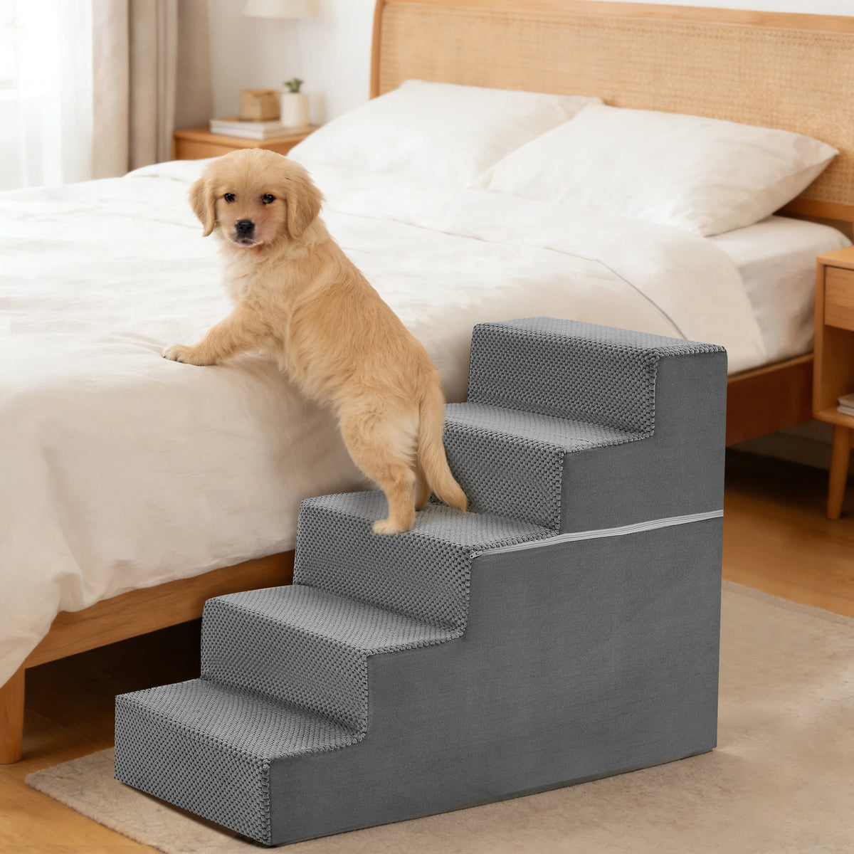 Right Angled Foam Dog Stairs Featuring Curved Non Slip Steps