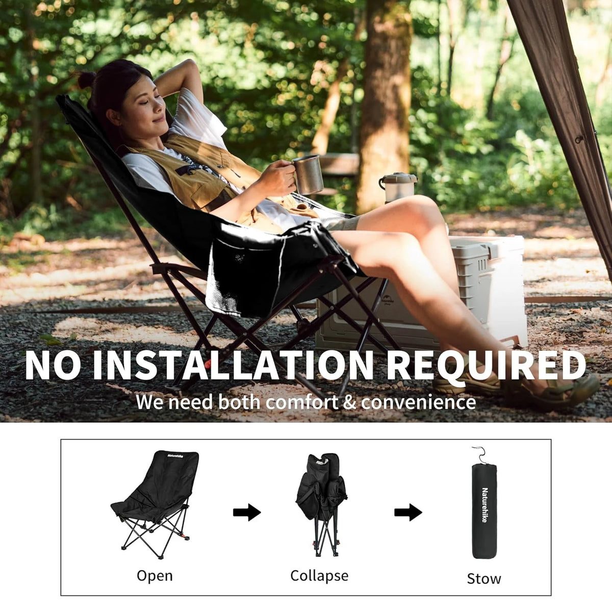Naturehike Folding Moon Chair Recliner For Outdoor Camping Leisure