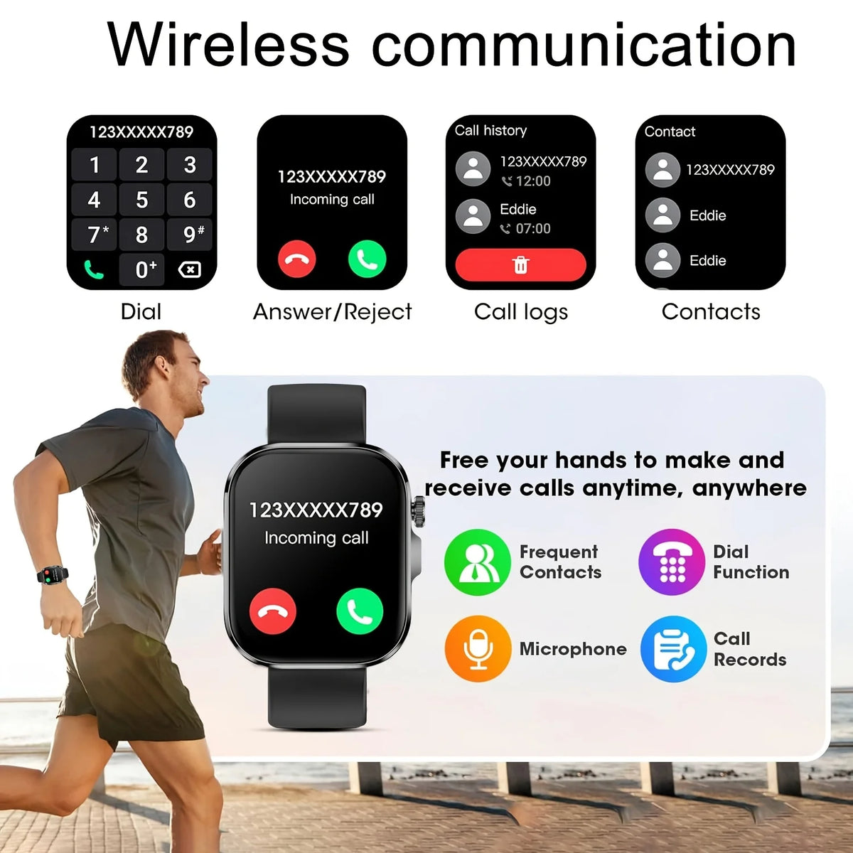 2026 New HD Full-Touch Smartwatch for Men and Women - Wireless Calling/Texting/Multiple Sports Modes/Remote Camera Control/Fitness Tracker/Outdoor LED Lighting, Compatible with Android and iPhone, USB Charging
