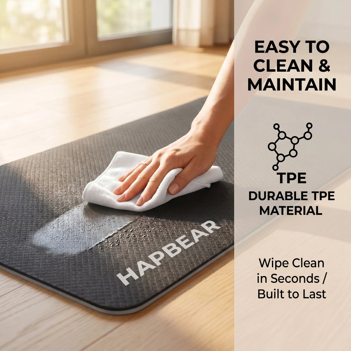 Hapbear TPE Yoga Mat Non Slip Thick Cushioned Exercise Mat