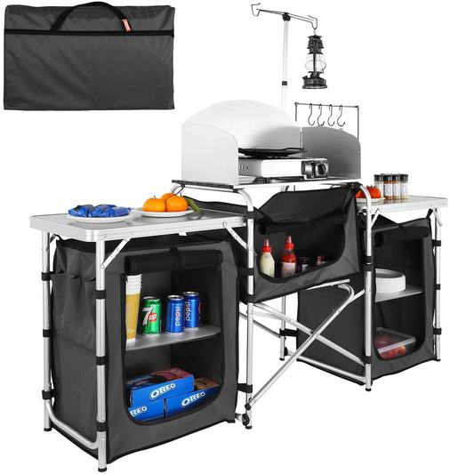 VEVOR Folding Outdoor Cooking Table With Storage Cabinet