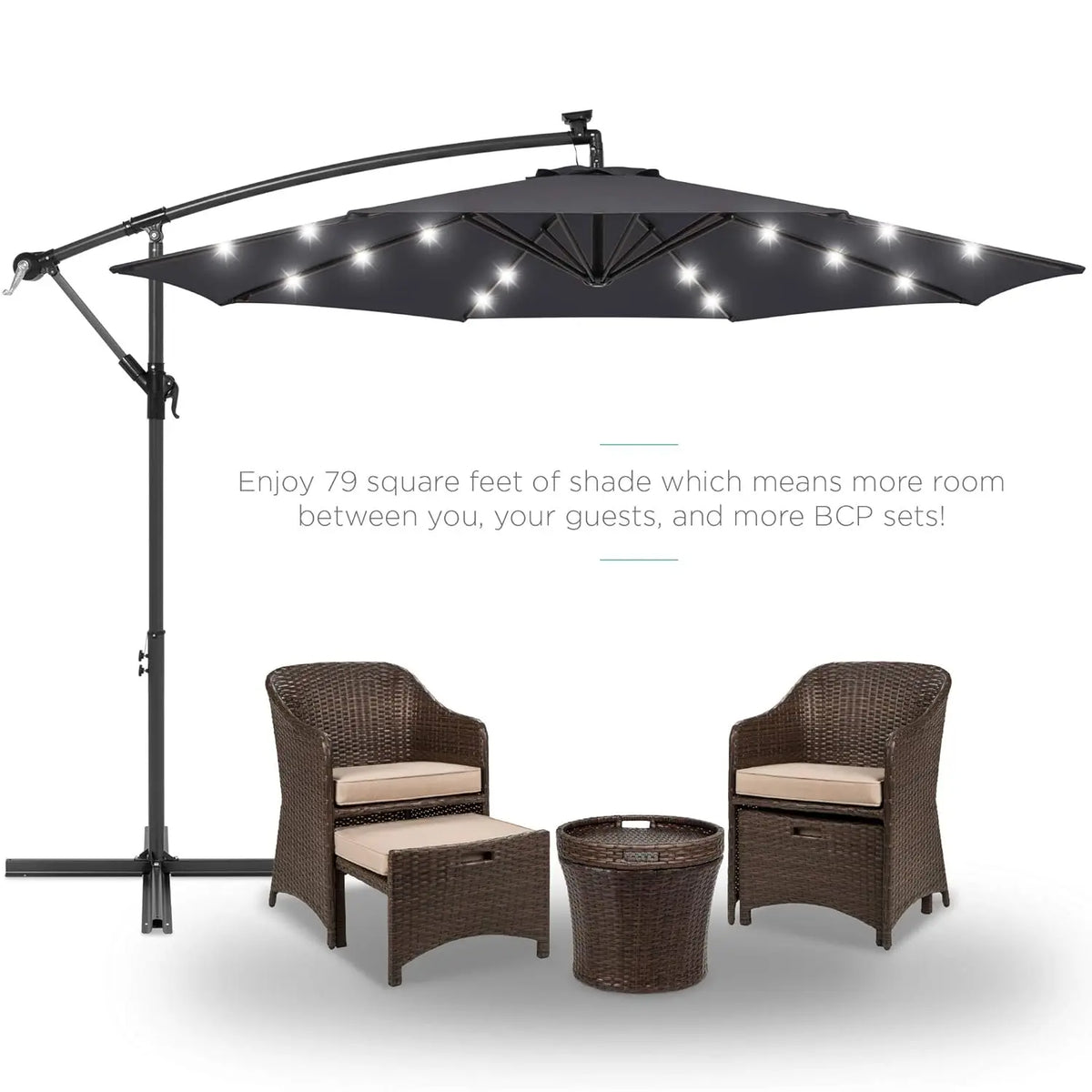 Solar LED Offset Cantilever Hanging Market Patio Umbrella
