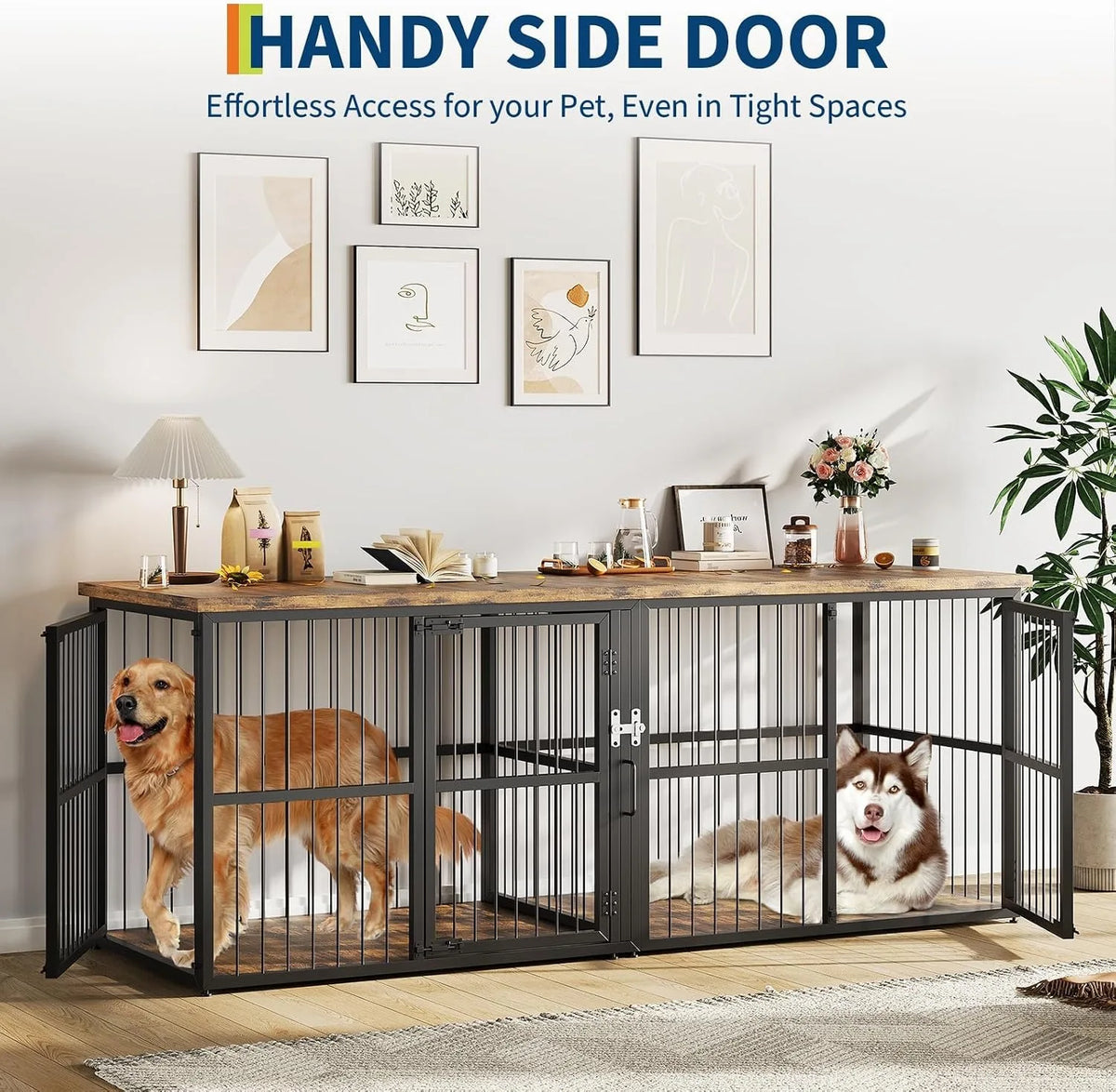 Premium Double Dog Crate Furniture With Lockable Interior Divider