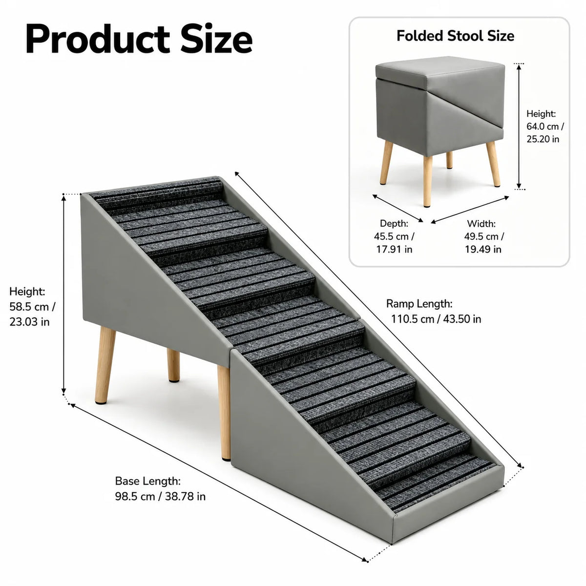 Foldable Wooden Dog Stairs With Non Slip Grip For Beds