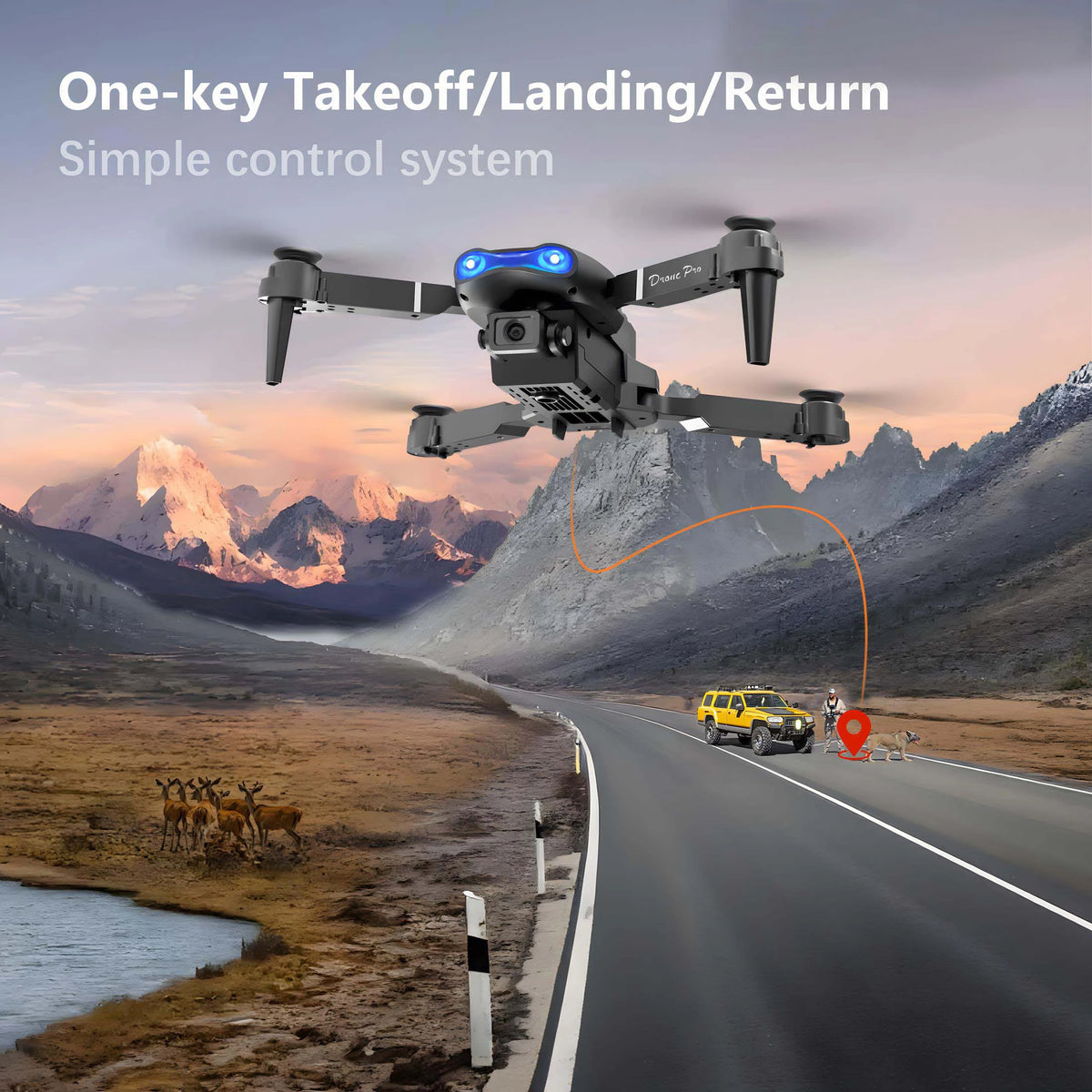 FACEGLE [Portable Drone Set] E99 Dual Camera Drone, Dual Camera - Horizontal and downward shooting, one click control, 360 ° stunt roll, Headless Mode, LED lights, protective frame, Foldable quadcopter, Beginner Drone, Birth