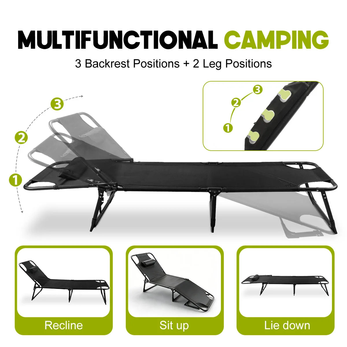 Adjustable Folding Lounge Chair With Removable Cushion For Outdoor Use
