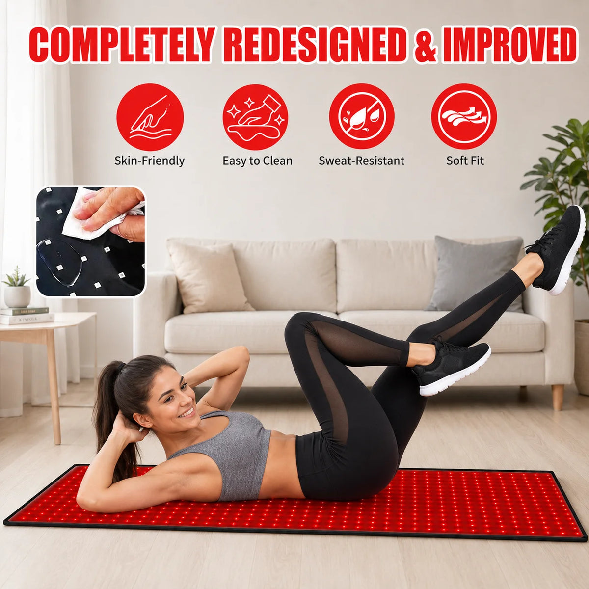 Red Light Therapy Mat With Adjustable Timer And Dual Wavelengths