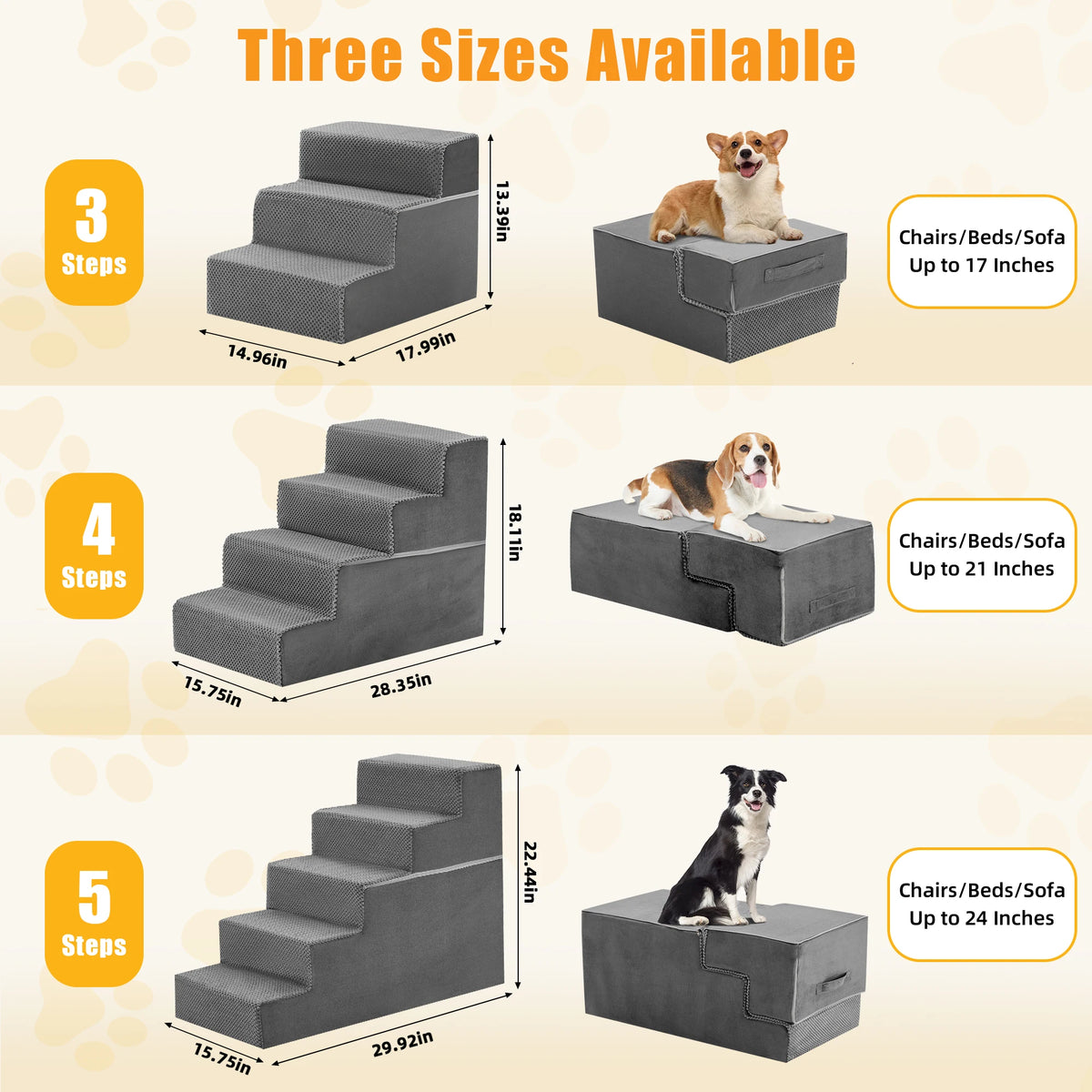 Right Angled Foam Dog Stairs Featuring Curved Non Slip Steps