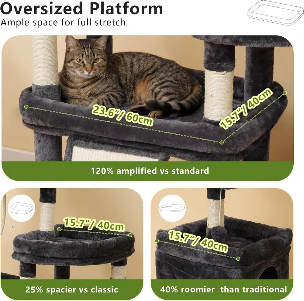 Stable Cat Tree With Sisal Scratching Posts And Spacious Perches