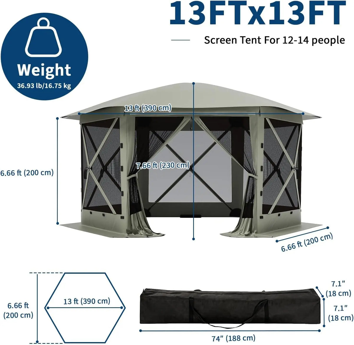 Tacleekii Pop Up Gazebo Screen Tent With Mosquito Netting