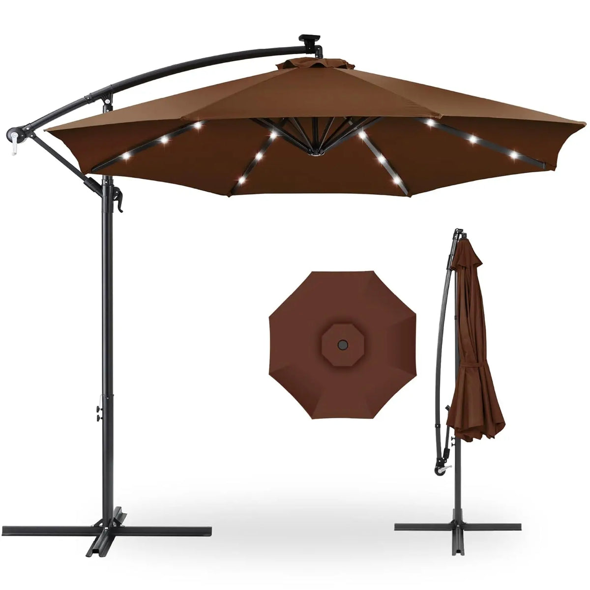 Solar LED Offset Cantilever Hanging Market Patio Umbrella