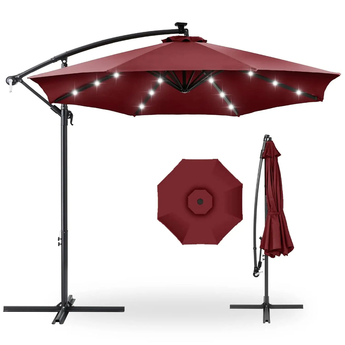 Solar LED Offset Cantilever Hanging Market Patio Umbrella