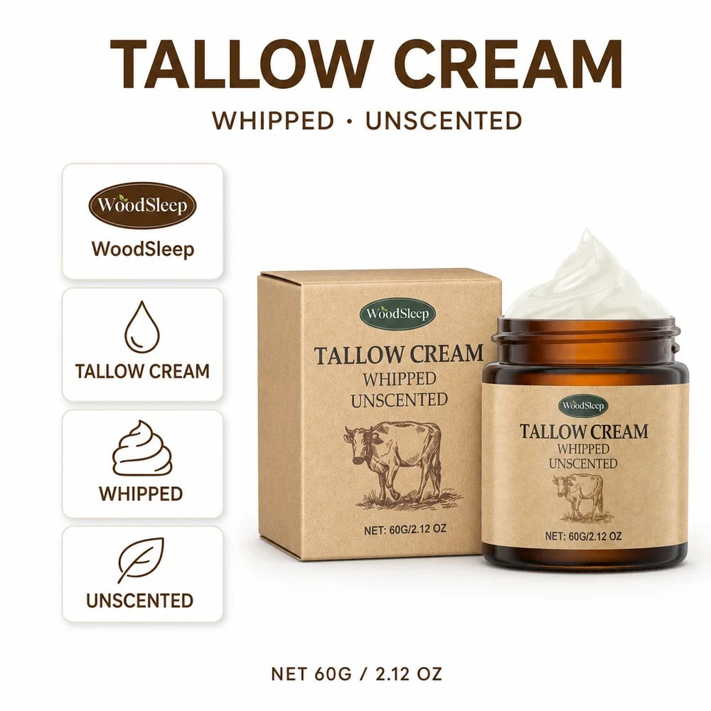 Ship from US Natural Tallow Cream WoodSleep Unscented Whipped 60g Fragrance Free Face Cream for Sensitive Skin Daily Moisturizing
