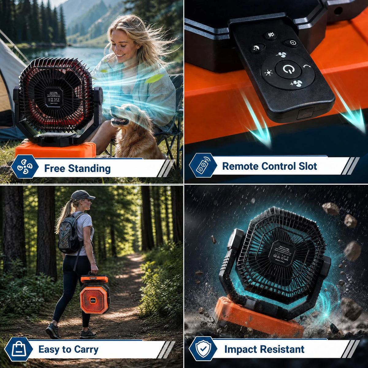 HiMISS Portable Camping Fan With LED Light And Remote Control