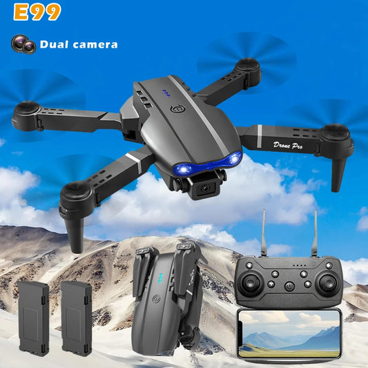 FACEGLE [Portable Drone Set] E99 Dual Camera Drone, Dual Camera - Horizontal and downward shooting, one click control, 360 ° stunt roll, Headless Mode, LED lights, protective frame, Foldable quadcopter, Beginner Drone, Birth