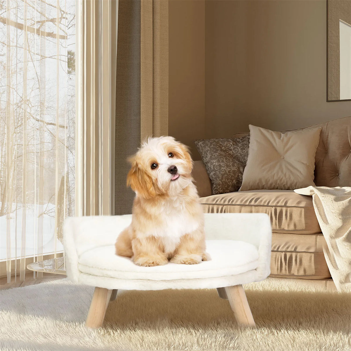 BINGOPAW Waterproof Wooden Pet Sofa Bed With Removable Cushion