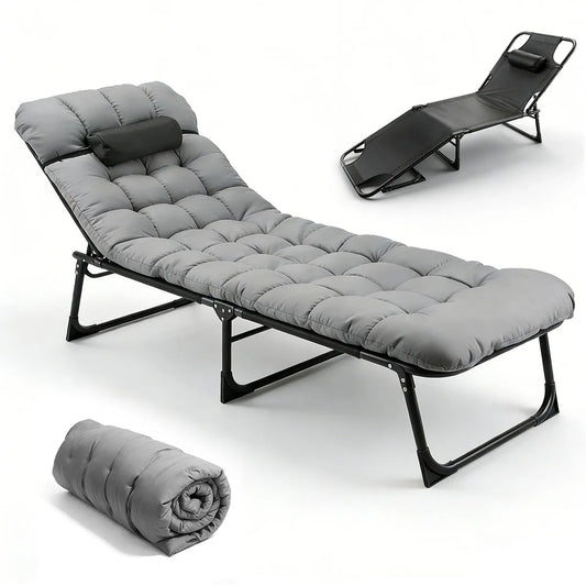 Adjustable Folding Lounge Chair With Removable Cushion For Outdoor Use