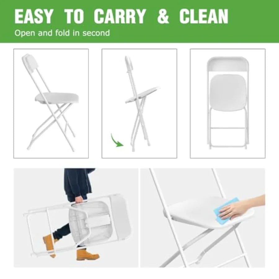 Portable Folding Chair Stackable Steel Frame Indoor Outdoor Seating