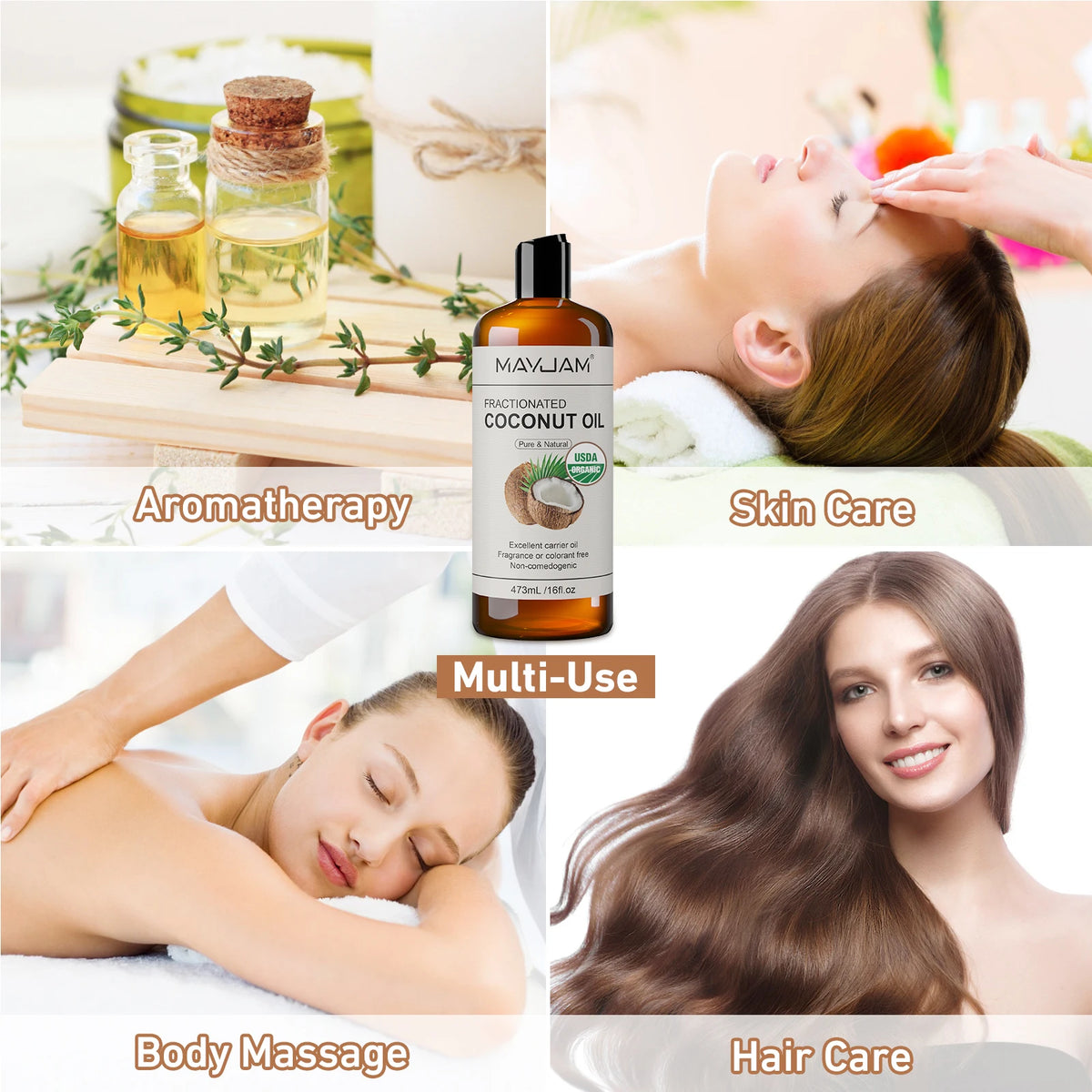 MAYJAM 473ml Pure Organic Castor Oil Cold Pressed Fractionated Coconut Oil Moisturizing for Skin & Hair Care ,Body Massage Oil Dilute Essential Oil