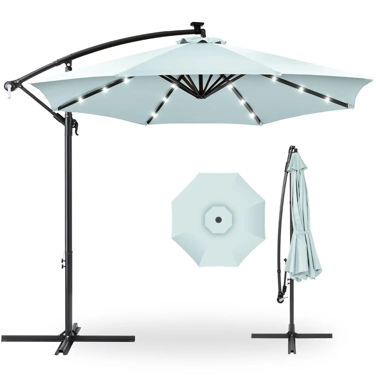Solar LED Offset Cantilever Hanging Market Patio Umbrella
