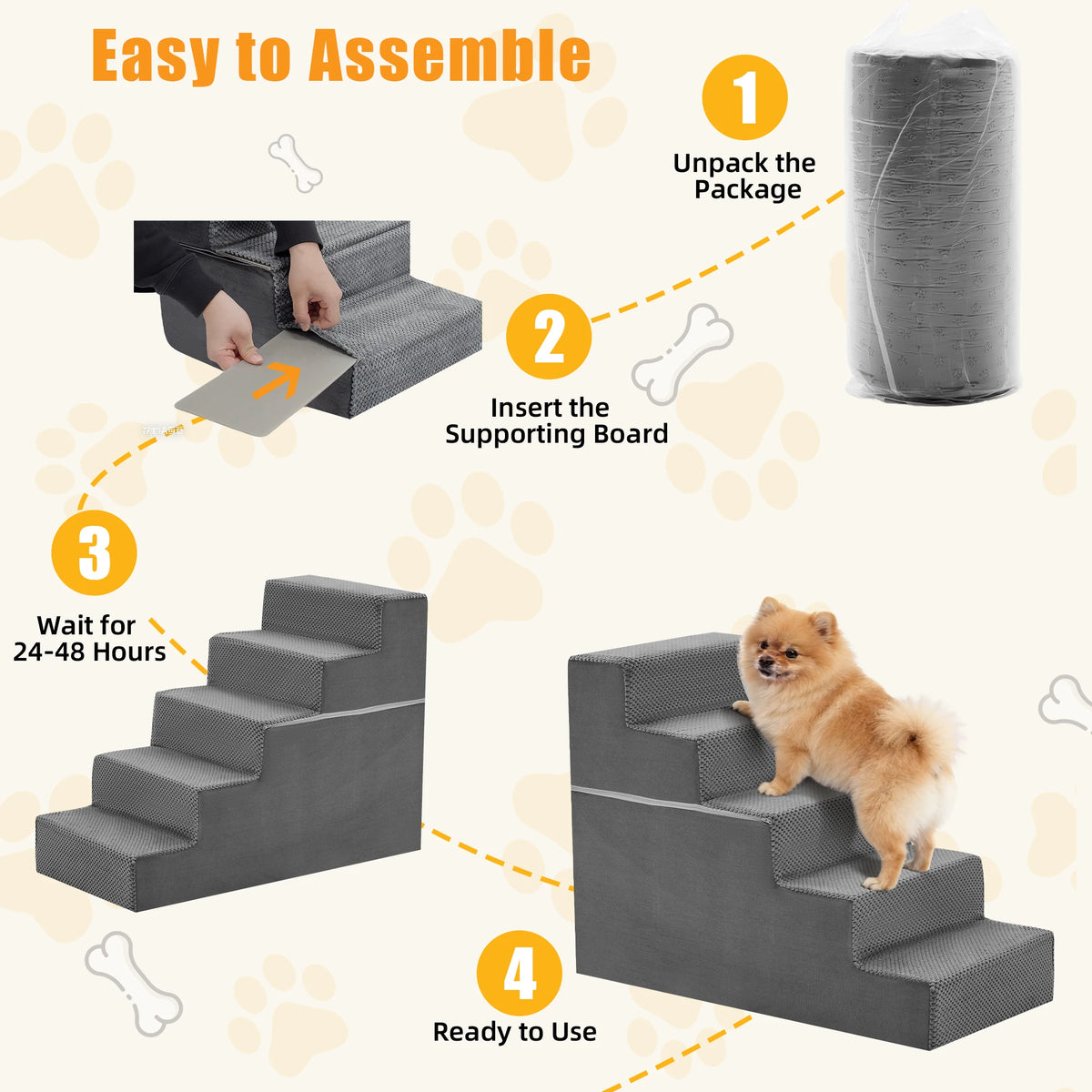 Right Angled Foam Dog Stairs Featuring Curved Non Slip Steps