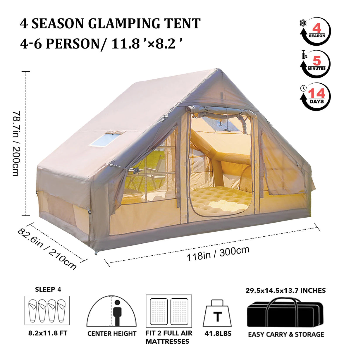 SENLEETO Portable Inflatable Camping Tent With Skylight