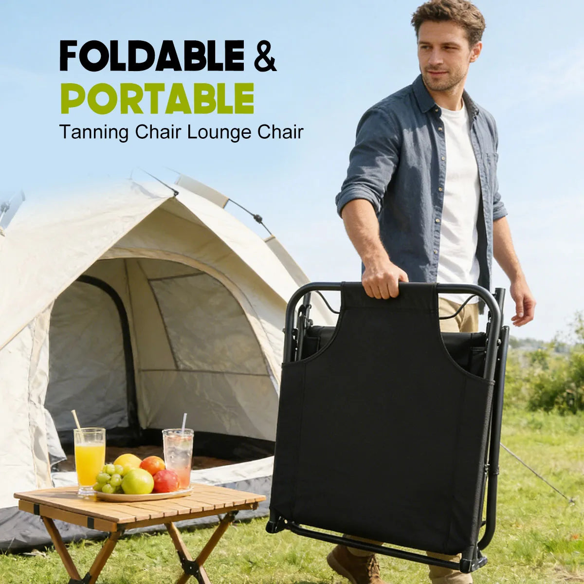Adjustable Folding Lounge Chair With Removable Cushion For Outdoor Use