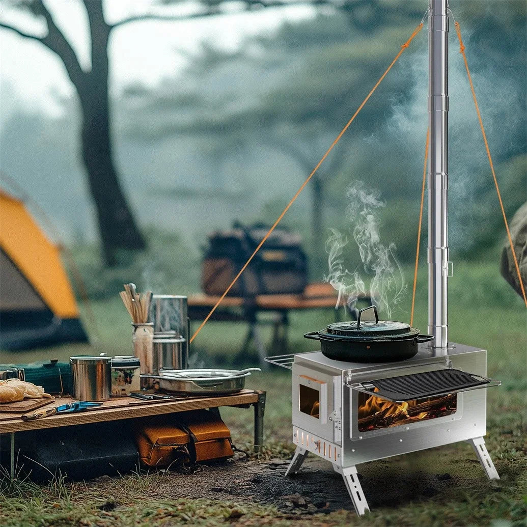 Portable Wood Burning Tent Stove For Outdoor Heating And Cooking