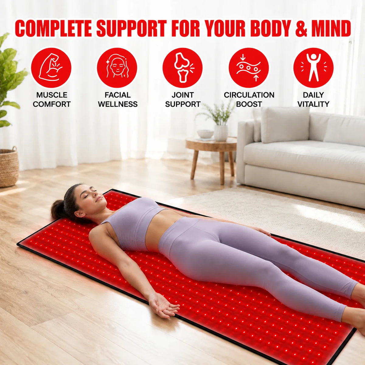 Red Light Therapy Mat With Adjustable Timer And Dual Wavelengths