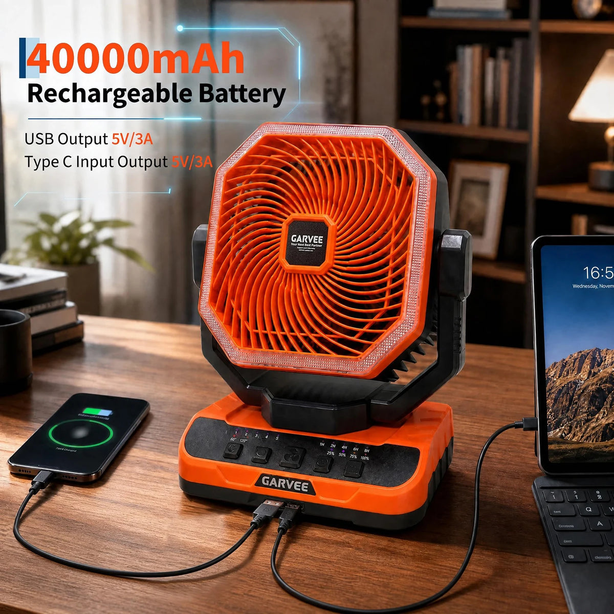 HiMISS Portable Camping Fan With LED Light And Remote Control