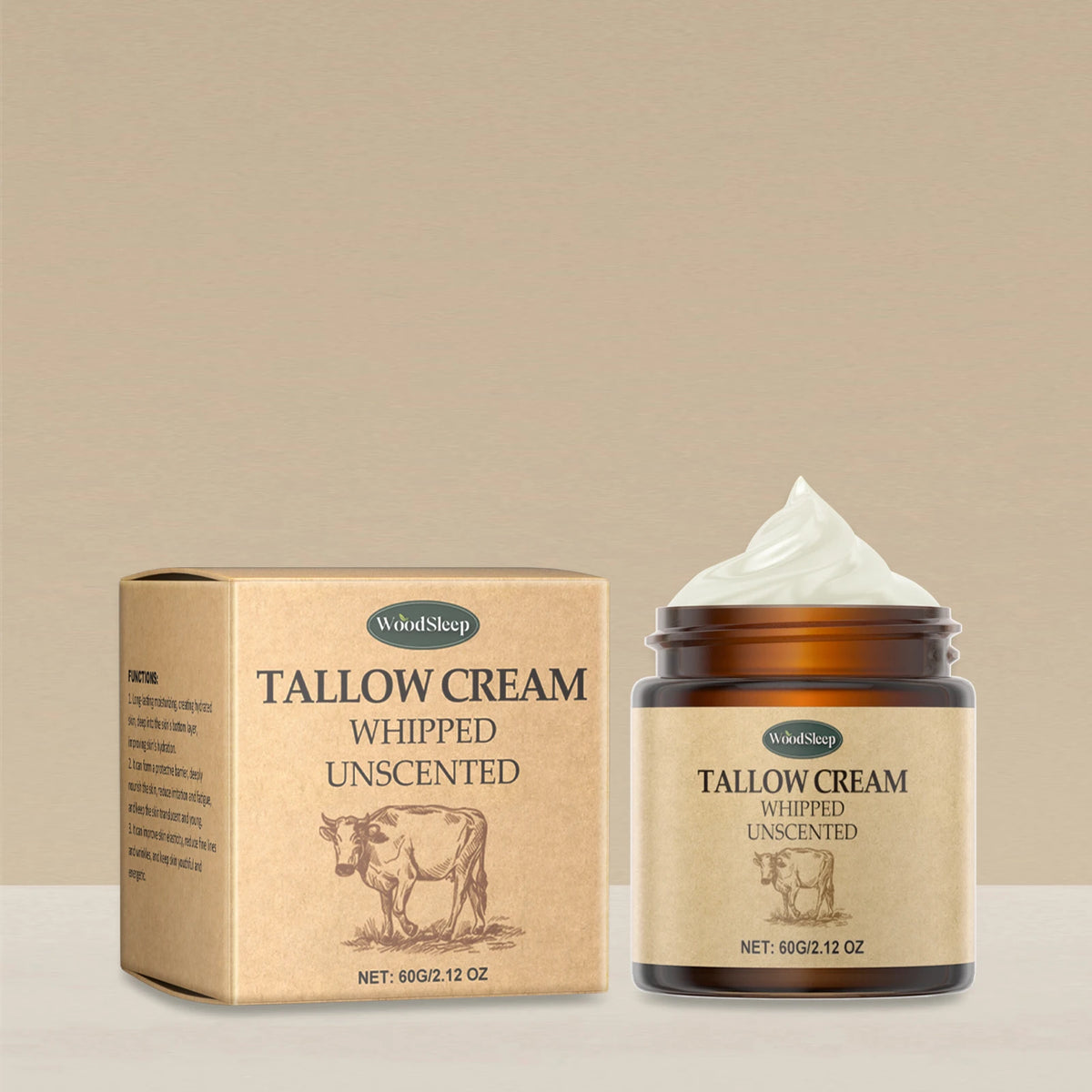 Ship from US Natural Tallow Cream WoodSleep Unscented Whipped 60g Fragrance Free Face Cream for Sensitive Skin Daily Moisturizing